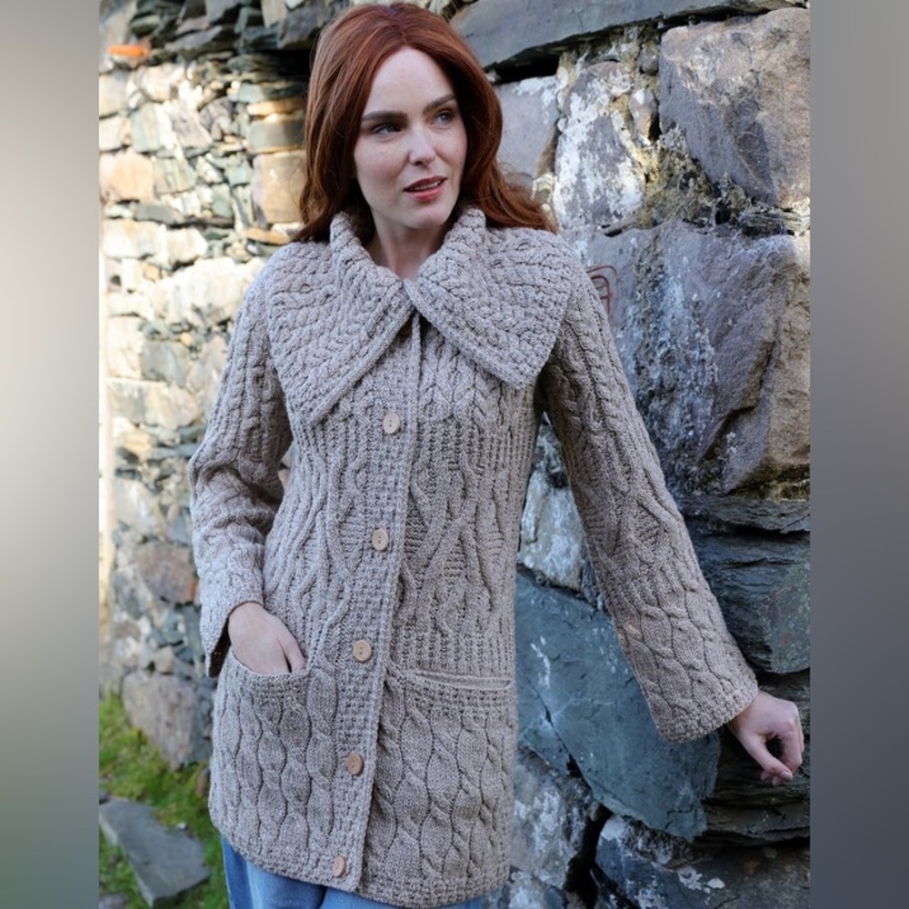 NWT Aran Sweater Market 100% Merino Wool 3 Pattern Long Cardigan